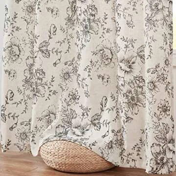 jinchan Linen Blend Curtains Floral Curtains for Living Room 90 Inch Length Black Printed Curtains Rod Pocket Back Tab Farmhouse Peony Flower Patterned Drapes Bedroom Window Curtain Set 2 Panels