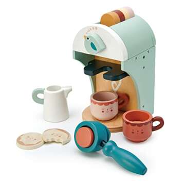 Tender Leaf Toys Babyccino Maker - Wooden Coffee Machine with Espresso Capsules & Cups - Eco-Friendl...