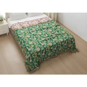 Ffdshc Floral Boho Throw Blanket 100% Cotton Reversible