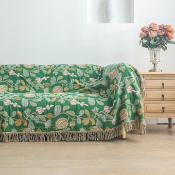 Ffdshc Floral Boho Throw Blanket 100% Cotton Reversible
