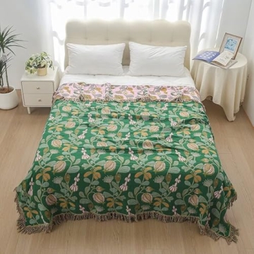 Ffdshc Floral Boho Throw Blanket 100% Cotton Reversible