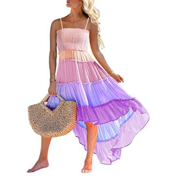 SAUKOLE Women's Summer Sleeveless Strapless Ruffle Off The Shoulder Swing Cocktail Party Dress