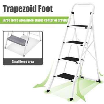 Soctone Step Ladder 4 Step Folding with Anti-Slip Pedal, Lightweight 4 Step Ladder with Handrails, 3...