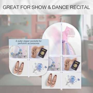 40 Inch Dance Garment Bags (3 Pack) – Clear PVC Costume Bags with 4 Zipper Pockets, and Hanging Design for Kids and Dancers, Perfect for Travel, Dance Competitions, and Closet Storage