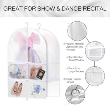 40 Inch Dance Garment Bags (3 Pack) – Clear PVC Costume Bags with 4 Zipper Pockets, and Hanging Design for Kids and Dancers, Perfect for Travel, Dance Competitions, and Closet Storage