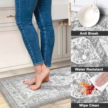 Sungea Anti Fatigue Kitchen Mats for Floor 2 PCS, Waterproof Memory Foam Kitchen Rugs and Mats,Non-Slip Standing Floor Mats for House,Sink,Office,Kitchen 17.3"x29" + 17.3"x59" (Grey)