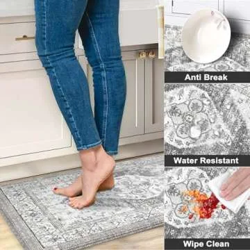 Sungea Anti Fatigue Kitchen Mats for Floor 2 PCS, Waterproof Memory Foam Kitchen Rugs and Mats,Non-Slip Standing Floor Mats for House,Sink,Office,Kitchen 17.3"x29" + 17.3"x59" (Grey)