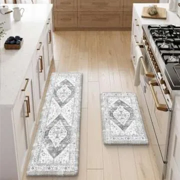 Sungea Anti Fatigue Kitchen Mats for Floor 2 PCS, Waterproof Memory Foam Kitchen Rugs and Mats,Non-Slip Standing Floor Mats for House,Sink,Office,Kitchen 17.3"x29" + 17.3"x59" (Grey)