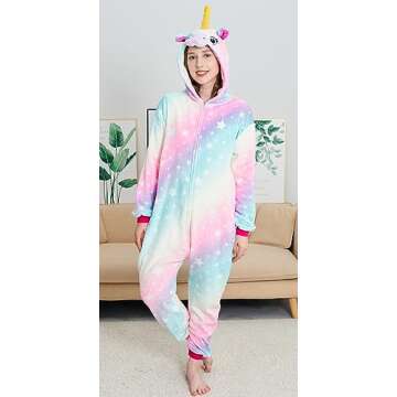 NewPlush Unisex Unicorn Costumes Pyjamas, Adult Women Men Animal Cosplay Onesie