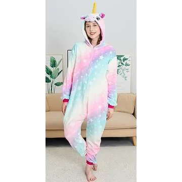 NewPlush Unisex Unicorn Costumes Pyjamas, Adult Women Men Animal Cosplay Onesie