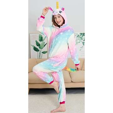 NewPlush Unisex Unicorn Costumes Pyjamas, Adult Women Men Animal Cosplay Onesie