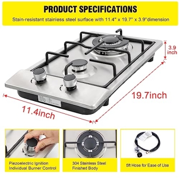2 Burner Gas Cooktop - 12" Stainless Steel Stove