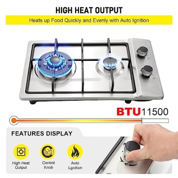 2 Burner Gas Cooktop - 12" Stainless Steel Stove
