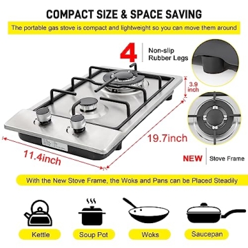 2 Burner Gas Cooktop - 12" Stainless Steel Stove