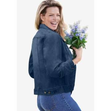 Woman Within Plus Size Stretch Denim Jacket Cropped Jean Jacket - 16 W, Medium Stonewash