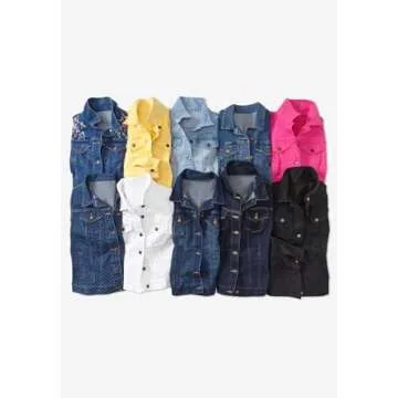 Woman Within Plus Size Stretch Denim Jacket Cropped Jean Jacket - 16 W, Medium Stonewash