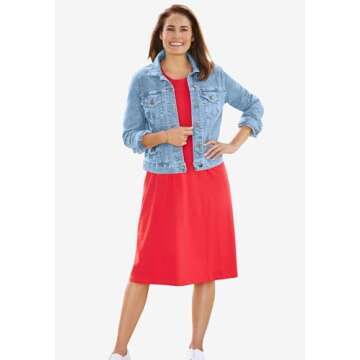 Woman Within Plus Size Stretch Denim Jacket Cropped Jean Jacket - 16 W, Medium Stonewash