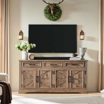 JXQTLINGMU 66" Large Buffet Sideboard Cabinet with 4 Doors and 3 Drawers, Buffet Table Coffee Bar Wi...
