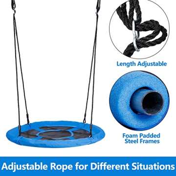 SUPER DEAL 40 Inch Blue Saucer Tree Swing Set for Kids Adults 800lb Weight Capacity Waterproof Flying Swing Seat Textilene Fabric with Adjustable Hanging Ropes for Outdoor Playground, Backyard