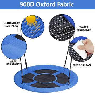 SUPER DEAL 40 Inch Blue Saucer Tree Swing Set for Kids Adults 800lb Weight Capacity Waterproof Flying Swing Seat Textilene Fabric with Adjustable Hanging Ropes for Outdoor Playground, Backyard