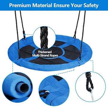 SUPER DEAL 40 Inch Blue Saucer Tree Swing Set for Kids Adults 800lb Weight Capacity Waterproof Flying Swing Seat Textilene Fabric with Adjustable Hanging Ropes for Outdoor Playground, Backyard