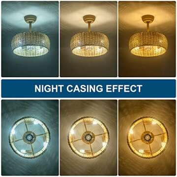 Yaretro Rattan Ceiling Fan Lighting with Remote Control, Boho Caged Ceiling Fan Light Fixture with R...
