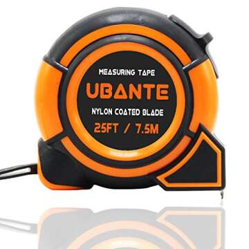 UBANTE Measuring Tape Measure 1-Inch x 25-Foot(7.5m) Retractable Heavy Duty with Magnetic Hook, Metr...