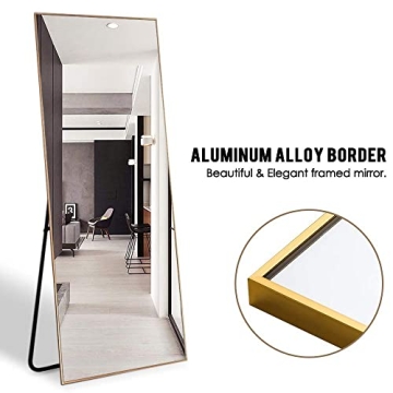 NeuType Full Length Mirror Floor Mirror with Standing Holder Bedroom/Locker Room Standing/Hanging Mirror Dressing Mirror Wall-Mounted Mirror (Golden), 65"x22", AMZVCNTJJ00362ZZE-ZYF