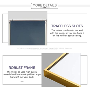 NeuType Full Length Mirror Floor Mirror with Standing Holder Bedroom/Locker Room Standing/Hanging Mirror Dressing Mirror Wall-Mounted Mirror (Golden), 65"x22", AMZVCNTJJ00362ZZE-ZYF