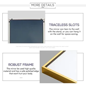 NeuType Full Length Mirror Floor Mirror with Standing Holder Bedroom/Locker Room Standing/Hanging Mirror Dressing Mirror Wall-Mounted Mirror (Golden), 65"x22", AMZVCNTJJ00362ZZE-ZYF