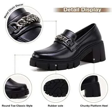 Women’s Chunky Heel Loafers with Fashionable Chain Accents for All Occasions