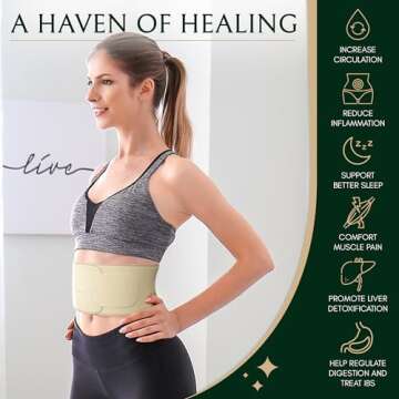 EMERALD CASTOR Castor Oil Pack Wrap Organic Cotton For Women - Machine Washable Castor Oil Compress Pads with Neoprene Exterior - Adjustable Castor Oil Wrap for Liver Detox, Calm IBS and More, 41"x7"