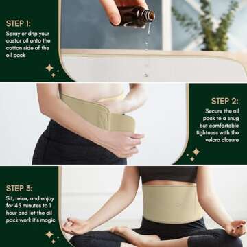 EMERALD CASTOR Castor Oil Pack Wrap Organic Cotton For Women - Machine Washable Castor Oil Compress Pads with Neoprene Exterior - Adjustable Castor Oil Wrap for Liver Detox, Calm IBS and More, 41"x7"