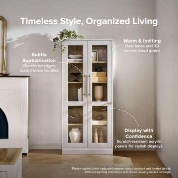 mopio Blake Tall Display Cabinet, Kitchen Buffet Pantry Cupboard, Trophy Display Case, Storage Cabinet Scratch Resistant Acrylic, Modern Farmhouse Curio Organizer (White Oak Acrylic, Set of 2)