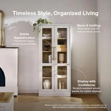 mopio Blake Tall Display Cabinet, Kitchen Buffet Pantry Cupboard, Trophy Display Case, Storage Cabinet Scratch Resistant Acrylic, Modern Farmhouse Curio Organizer (White Oak Acrylic, Set of 2)