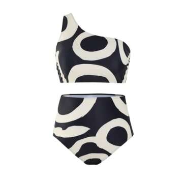 Floerns Women's Plus Size 3 Piece Bathing Suit One Shoulder Bikini Set with Cover Up Black Multi 0XL