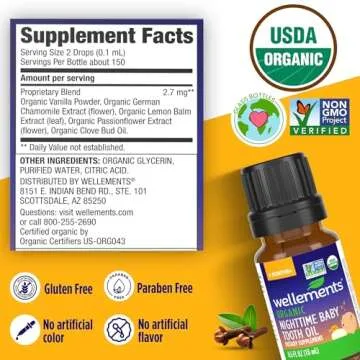 Wellements Organic Nighttime Baby Tooth Oil for 4 Months+ (0.5 Fl Oz) - Baby Teething Relief Oil* for Soothing & Massage for Tiny Gums* - Organic Blend of Essential Oils & Sleepy Time Herbs*