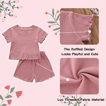 Dimoybabe 4t Girl Clothes Toddler Girl Summer Outfits Clothes Set Ruffle Ribbed Short Sleeves T-Shirt Tops Shorts Comfy Outfits (Pink Ruffle, 4-5T)