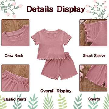 Dimoybabe 4t Girl Clothes Toddler Girl Summer Outfits Clothes Set Ruffle Ribbed Short Sleeves T-Shirt Tops Shorts Comfy Outfits (Pink Ruffle, 4-5T)