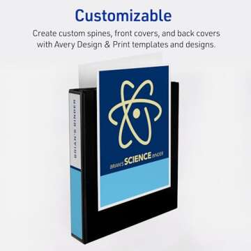 Avery Durable View 3 Ring Binders, 1.5 Inch Slant Rings, 375-Sheet Capacity, DuraHinge, 2.1 Inch Wide Spine, Customizable Clear Covers and Spine, 1 Black Binder (17021)