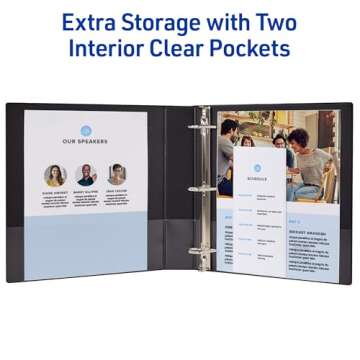 Avery Durable View 3 Ring Binders, 1.5 Inch Slant Rings, 375-Sheet Capacity, DuraHinge, 2.1 Inch Wide Spine, Customizable Clear Covers and Spine, 1 Black Binder (17021)