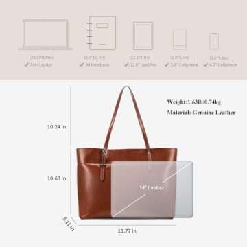 Kattee Vintage Genuine Leather Tote Shoulder Bag for Women Satchel Handbag with Top Handles
