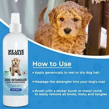 We Love Doodles Dog Detangler Spray - Leave-in Conditioner for Dogs - Dog Detangling Spray - Dematting Spray for Dogs - Tangle Remover - Made in The USA - Large 16 fl oz (Ocean Breeze)
