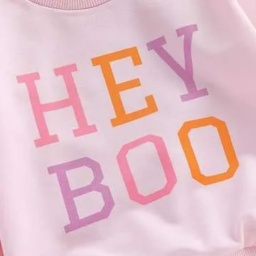 ZyHwShine Toddler Baby Girl Halloween Outfit Hey Boo Pumpkin Sweatshirt Crewneck Pullover Long Sleeve Sweater Fall Clothes (Pink, 12-18 Months)