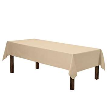 Gee Di Moda Rectangle Tablecloth - 60 x 102 Inch Beige Tablecloth for 6 Foot Tables - Heavy Duty Was...