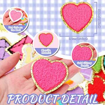 48 Pcs Iron on Patches Self Adhesive Chenille Patches for Backpacks Applique Patches Rainbow Heart S...