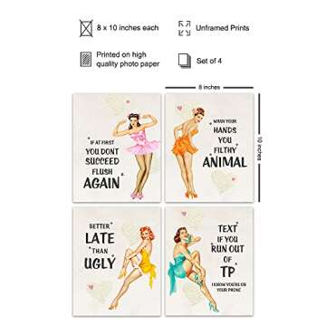 Pinup Girl Vintage Bathroom Wall Decor - Pin Up Wall Art - Funny Bathroom Quotes - Wash Your Hands Y...