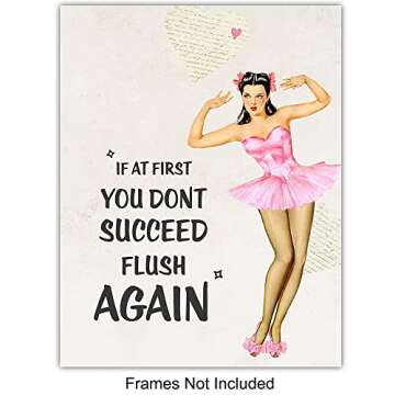 Pinup Girl Vintage Bathroom Wall Decor - Pin Up Wall Art - Funny Bathroom Quotes - Wash Your Hands You Filthy Animal Sign - Better Late Than Ugly - Bath Wall Decor - Restroom Decorations - 4 Print Set