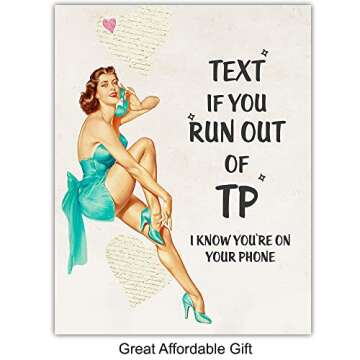 Pinup Girl Vintage Bathroom Wall Decor - Pin Up Wall Art - Funny Bathroom Quotes - Wash Your Hands You Filthy Animal Sign - Better Late Than Ugly - Bath Wall Decor - Restroom Decorations - 4 Print Set