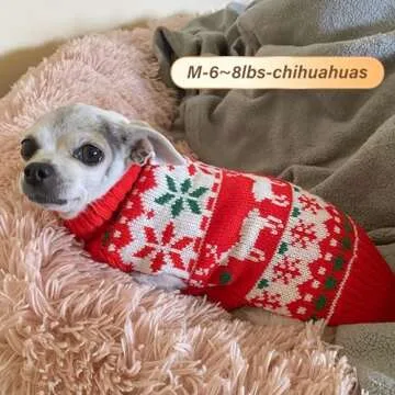 KYEESE Christmas Dog Sweaters for Small Dogs Snowflake Reindeer Dog Sweater with Leash Hole Ugly Dog Holiday Sweater Pet Sweater Pet Clothes Warm Dog Christmas Outfit, M